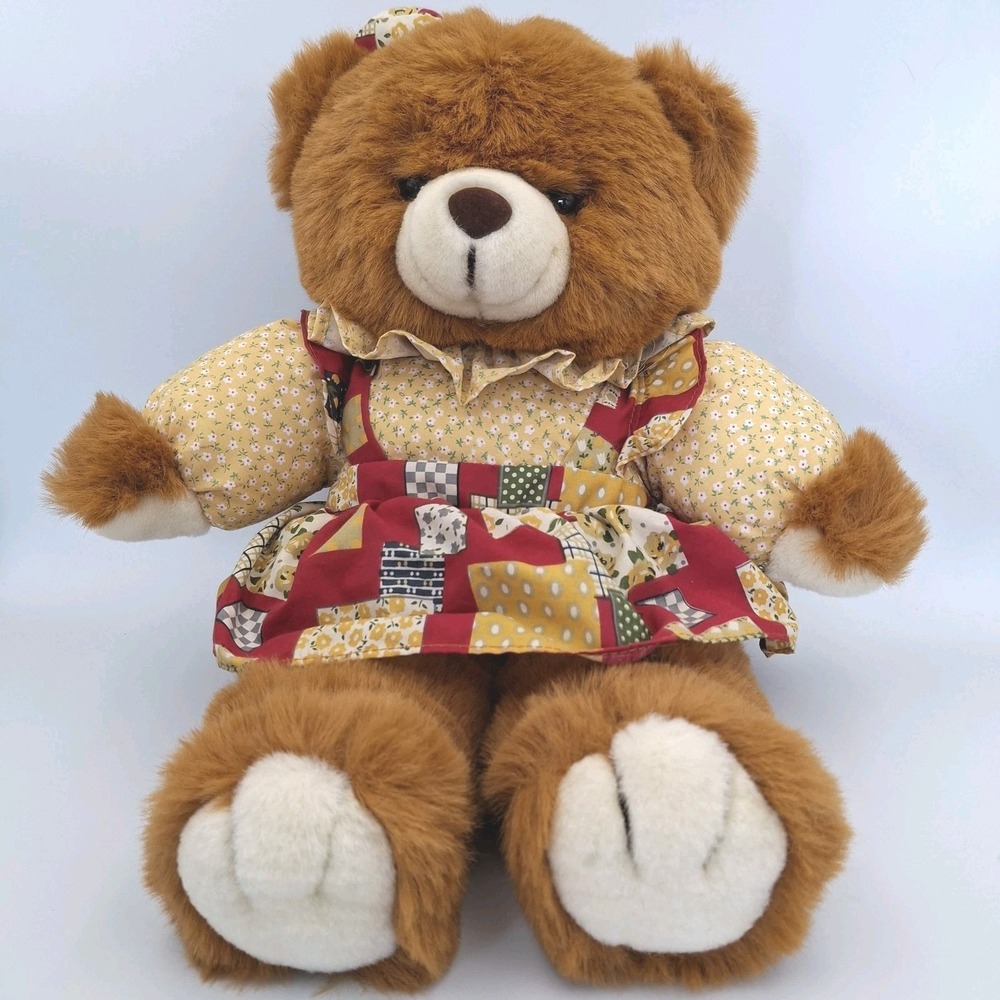 Walmart 16" Teddy Bear Plush Soft Stuffed Animal Patchwork Outfit‎ Vintage Style